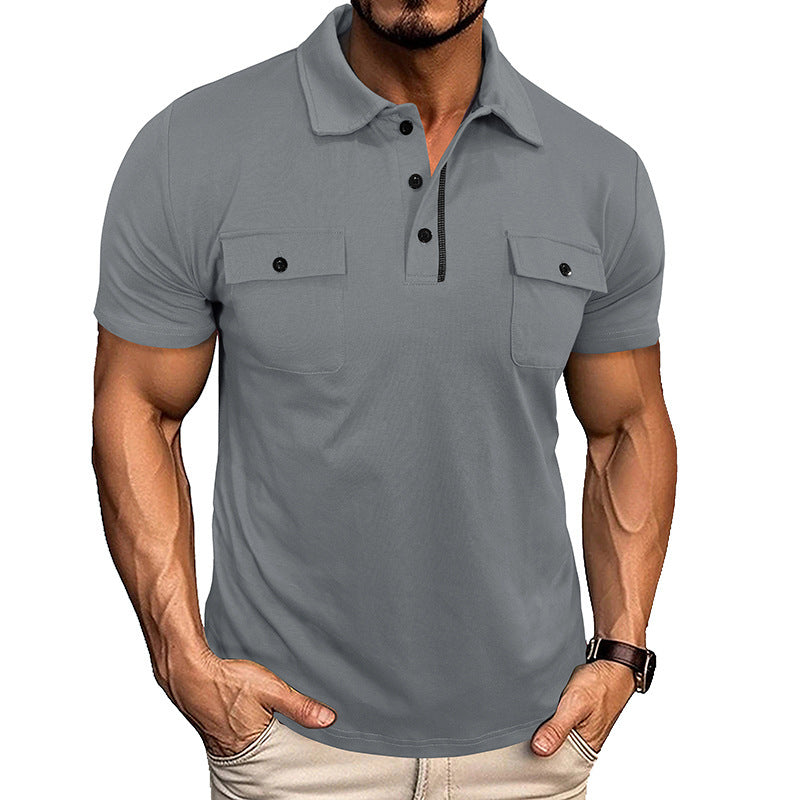 Men's Summer Polo Shirt with Pockets – Casual Short Sleeve Top