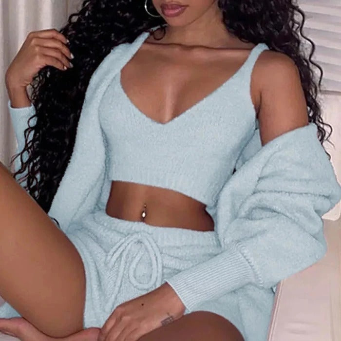 Women's Clothing Long Sleeve Tank Top And Shorts Set