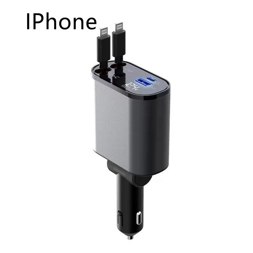 100W Metal Car Charger – USB & Type-C Fast Charging Adapter