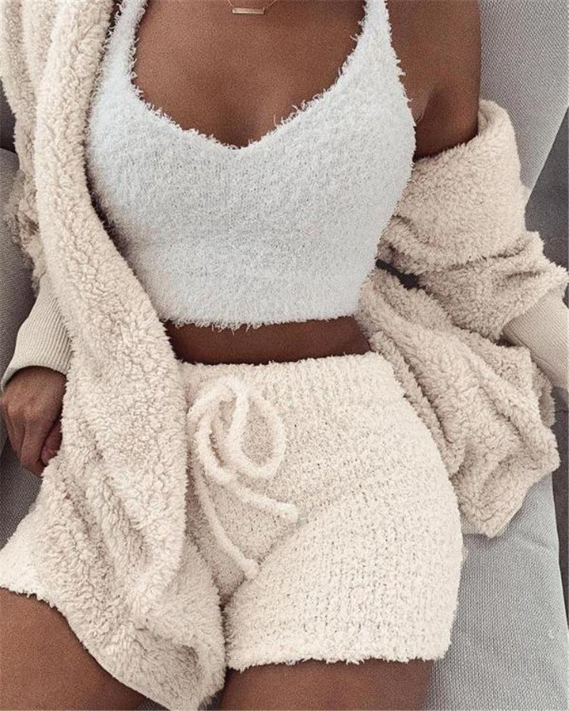 Women's Clothing Long Sleeve Tank Top And Shorts Set