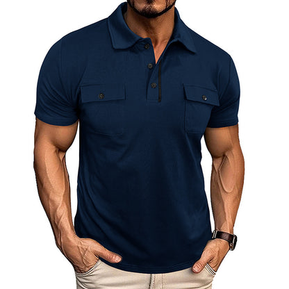 Men's Summer Polo Shirt with Pockets – Casual Short Sleeve Top