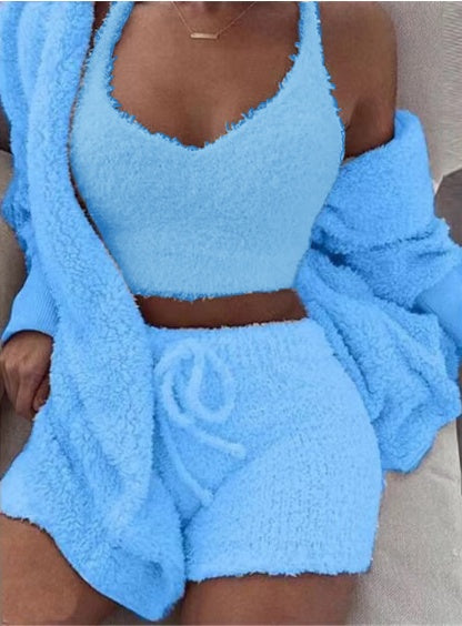 Women's Clothing Long Sleeve Tank Top And Shorts Set
