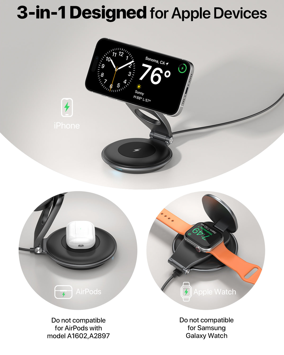 3-in-1 MagSafe Travel Charger – Foldable 30W Wireless Charging Station