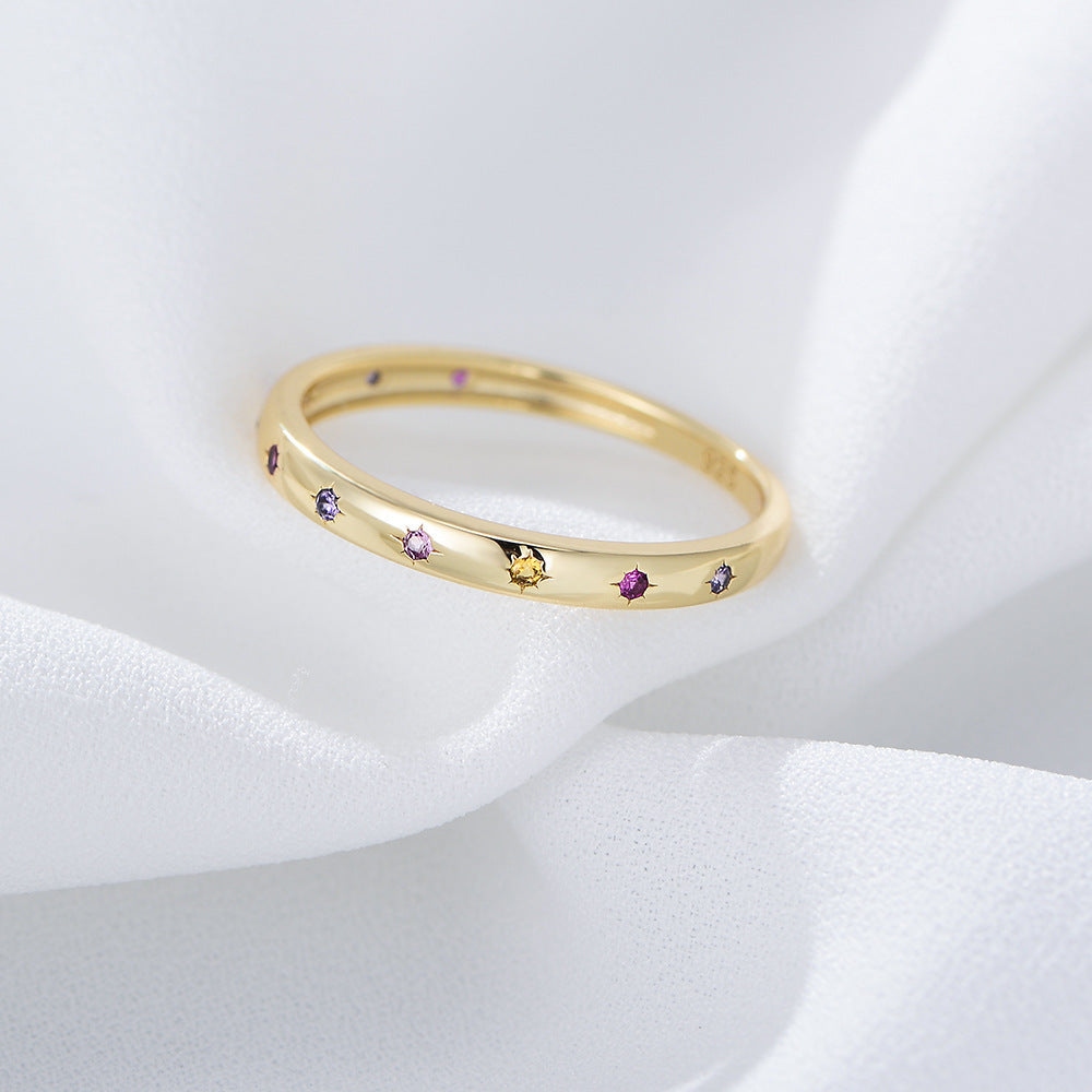 S925 Sterling Silver Colored Zircon Ring For Women