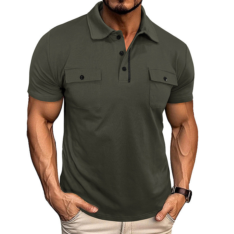 Men's Summer Polo Shirt with Pockets – Casual Short Sleeve Top