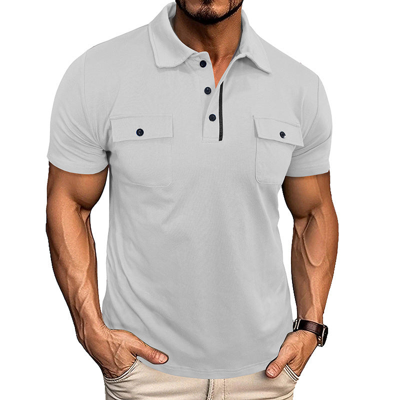 Men's Summer Polo Shirt with Pockets – Casual Short Sleeve Top