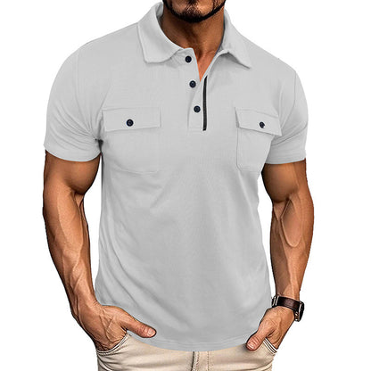 Men's Summer Polo Shirt with Pockets – Casual Short Sleeve Top