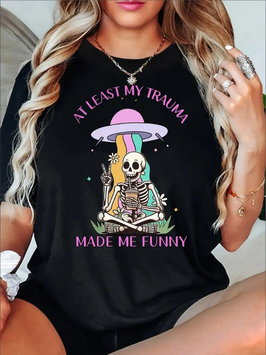 Women's Comfy Sports Tee – Funny Skull & UFO Print