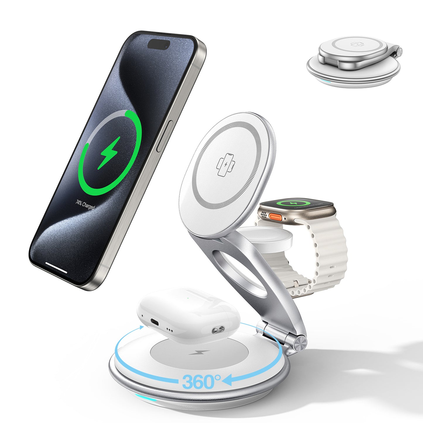 3-in-1 MagSafe Travel Charger – Foldable 30W Wireless Charging Station