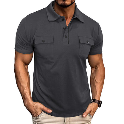 Men's Summer Polo Shirt with Pockets – Casual Short Sleeve Top