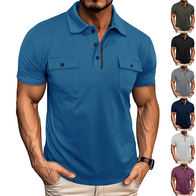 Men's Summer Polo Shirt with Pockets – Casual Short Sleeve Top