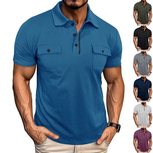 Men's Summer Polo Shirt with Pockets – Casual Short Sleeve Top