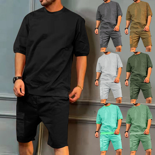 Men's Workwear Multi-pocket Shorts Tracksuit