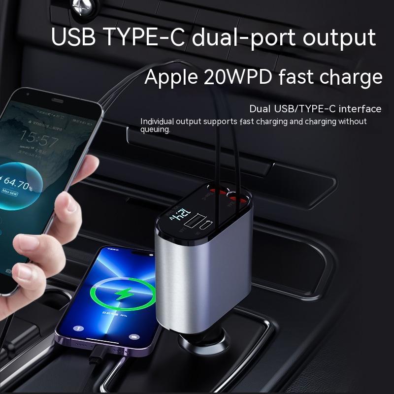 100W Metal Car Charger – USB & Type-C Fast Charging Adapter