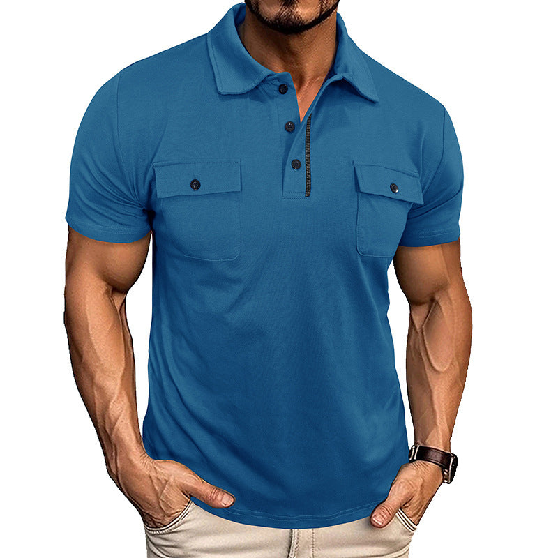 Men's Summer Polo Shirt with Pockets – Casual Short Sleeve Top
