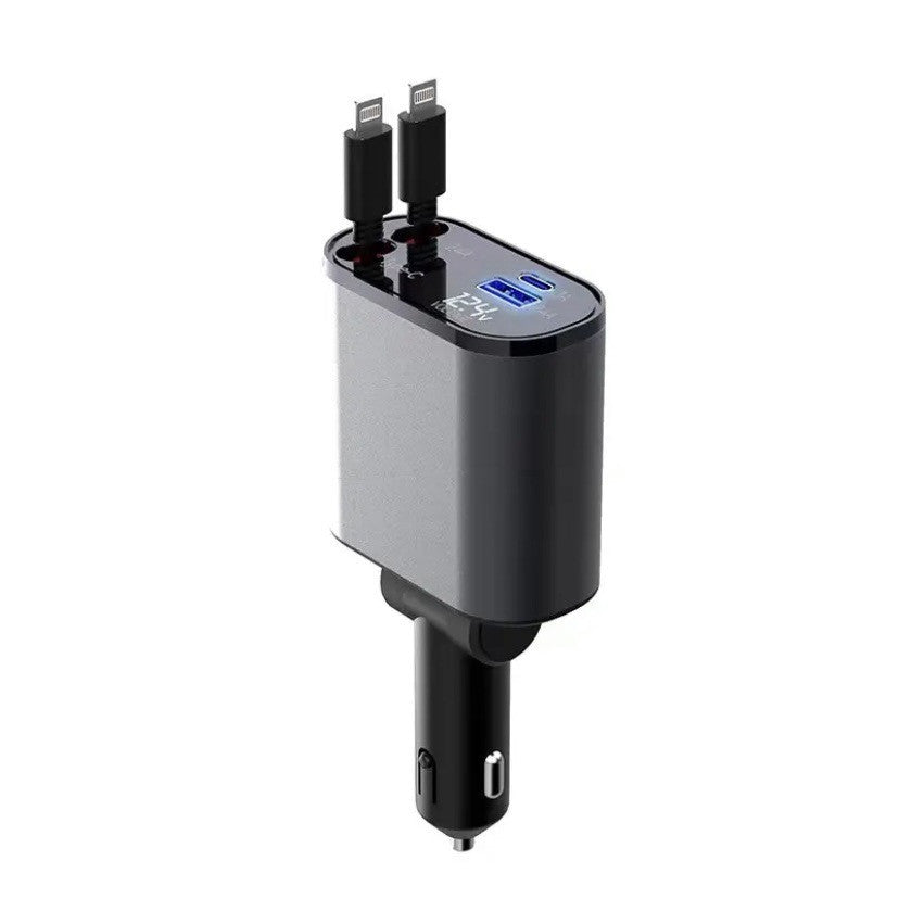 100W Metal Car Charger – USB & Type-C Fast Charging Adapter