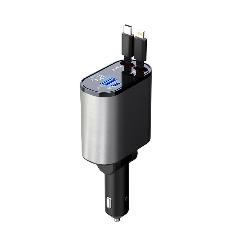 100W Metal Car Charger – USB & Type-C Fast Charging Adapter